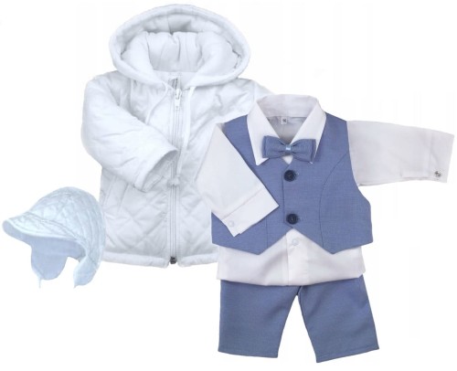 ubranko-na chrzest-komplet z kurtką-spodnizmi-koszulką-muszką-szelkami-BIAŁO-Jeansowy-CHD1BŻ.jpg