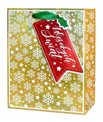 torebka-prezentowa-na Boże narodzenie-z połyskiem i przywieszką-ZŁOTY -PŁATKI SNIEGU Nr 4.jpg