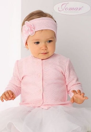 sweterek-na chrzest-dla dziewczynki-narzutka-dzianina-różowy-719 R.jpg Elegancki dziewczęcy sweterek do chrztu z dzianiny